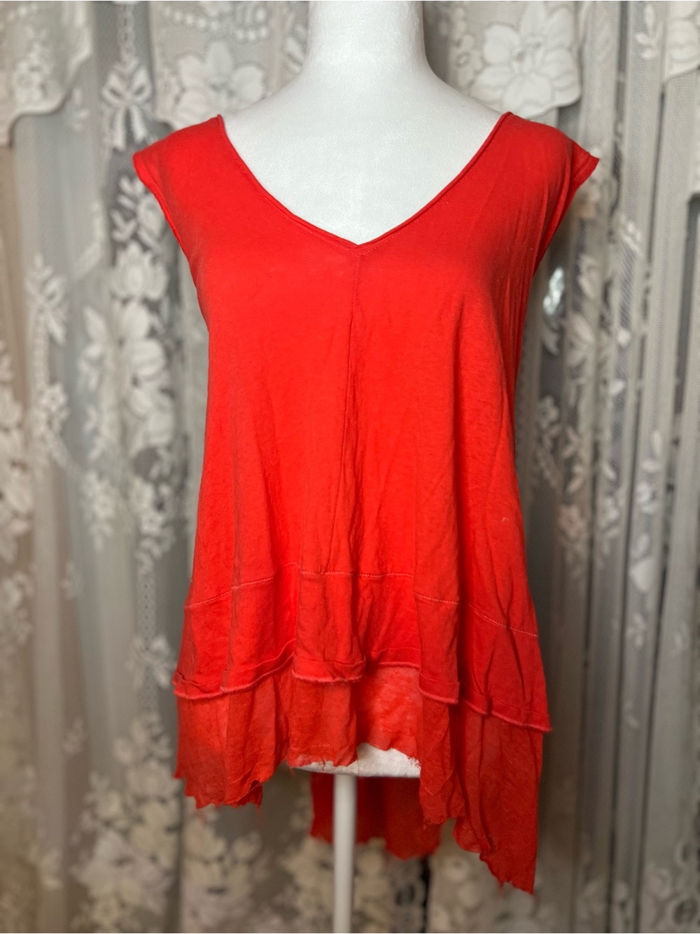 Free People Bright Red Layered V-Neck Tunic